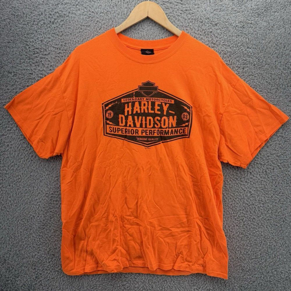 Harley-Davidson Blaze Orange Kansas City Worth Harley-Davidson‎ T-Shirt Men's XL